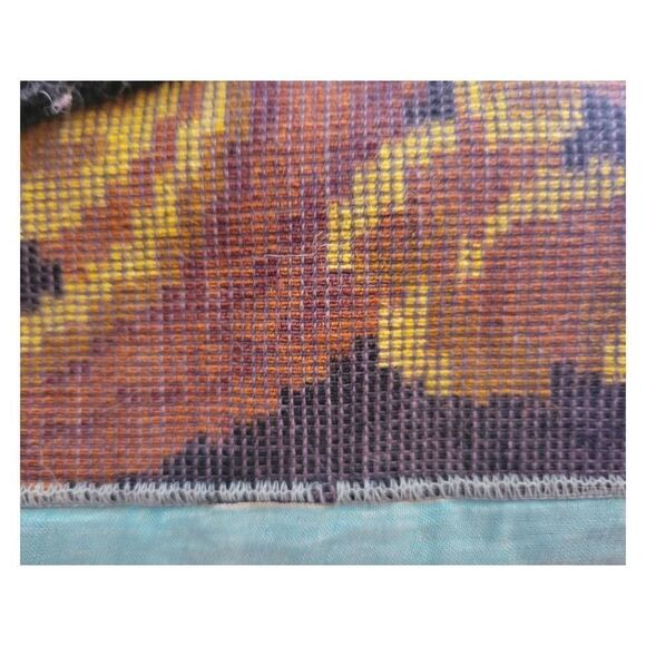 Antique 1930's Bright Floral Woven Carpet Rug Bedspread Couch Cover - Picture 5 of 7